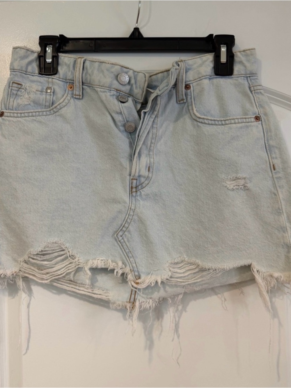 H&M Light Blue Distressed Denim Mini Skirt
